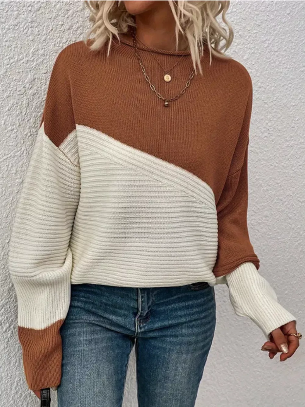 Color Block Ribbed Knit Sweater, image 2