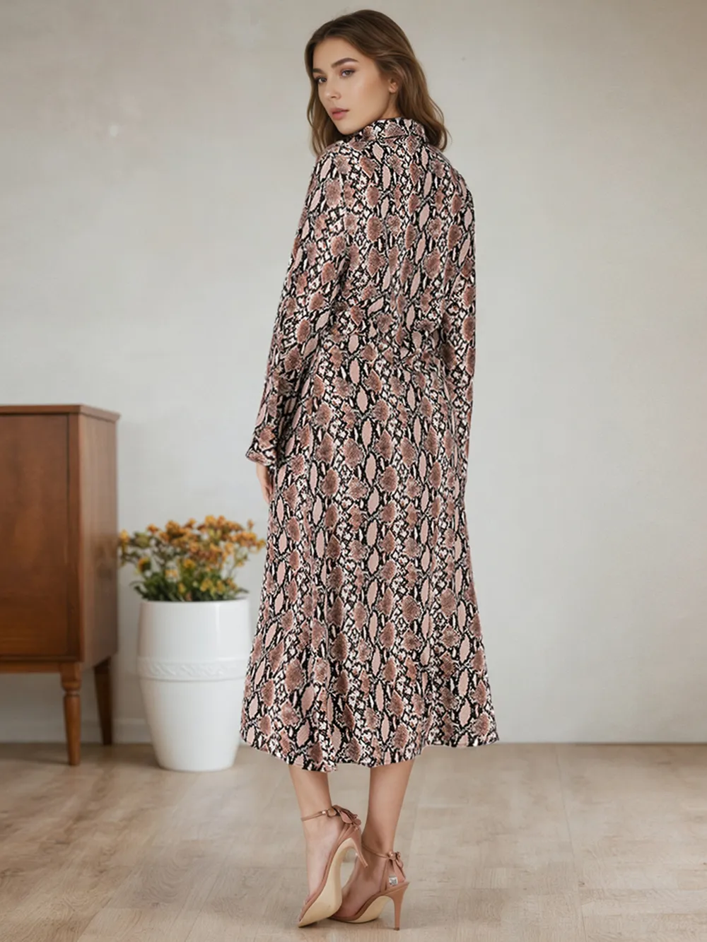 Snake Print Long Sleeve Shirt Dress, image 2