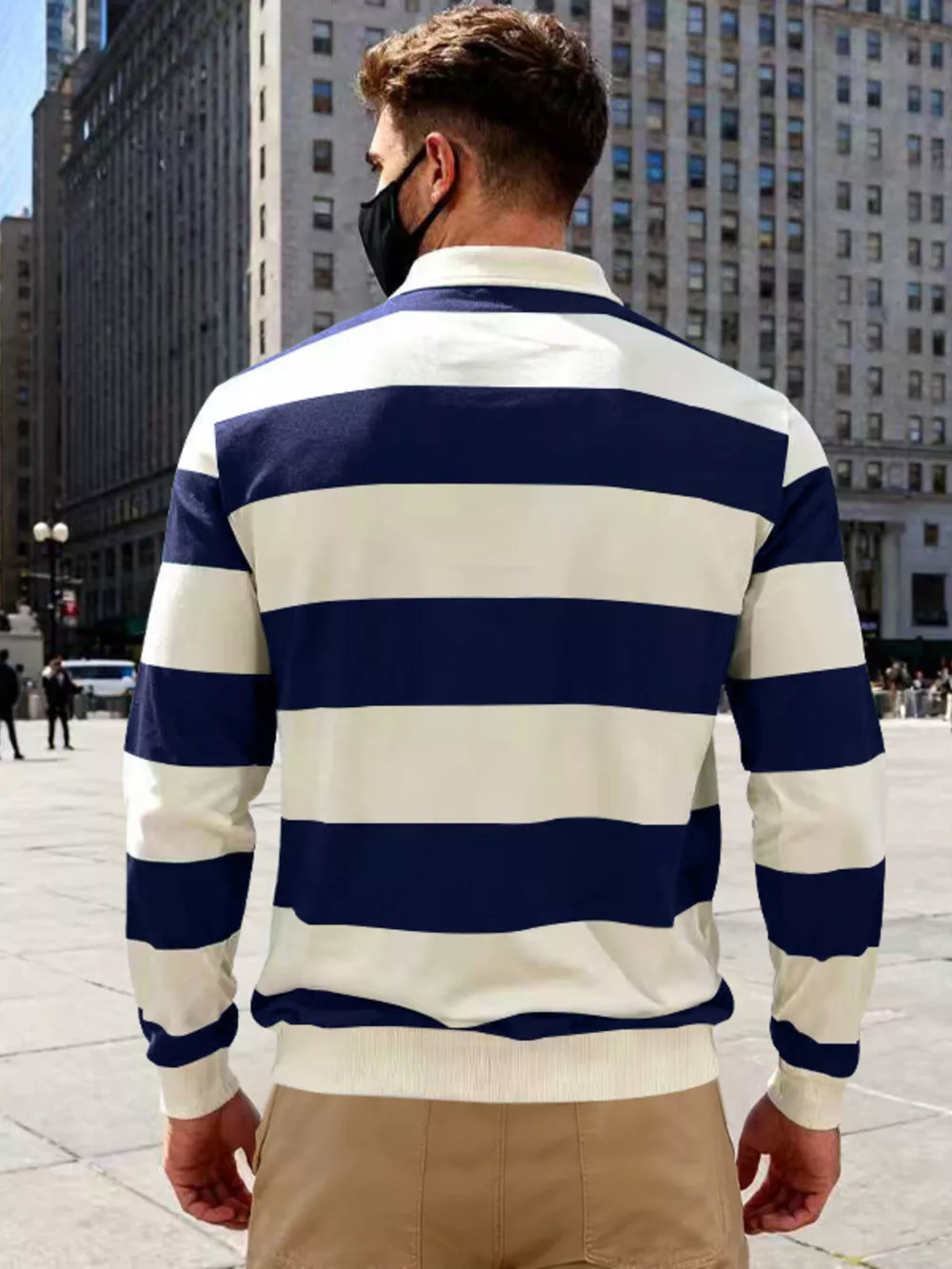Men's Full Size Classic Striped Long-Sleeve Polo Plus Size, image 5