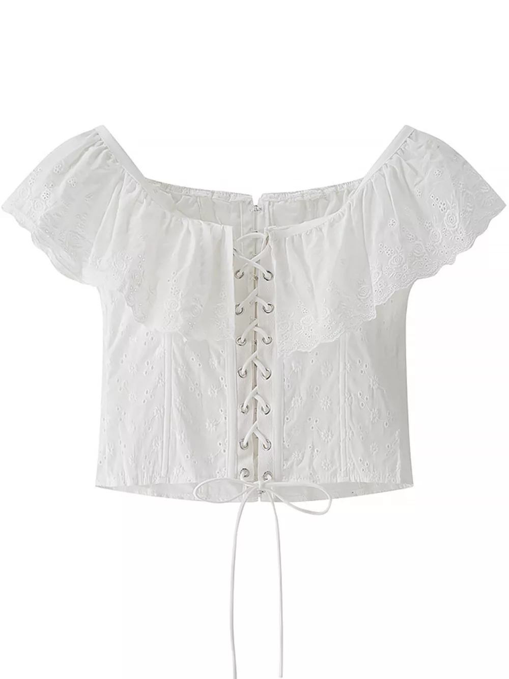 Lace Up Back Eyelet Ruffle Trim Tank, image 6