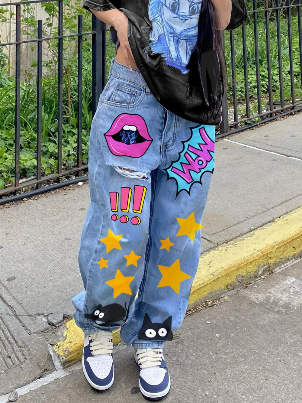 Full Size Pop Art Print Loose Fit Jeans Plus Size, image 3