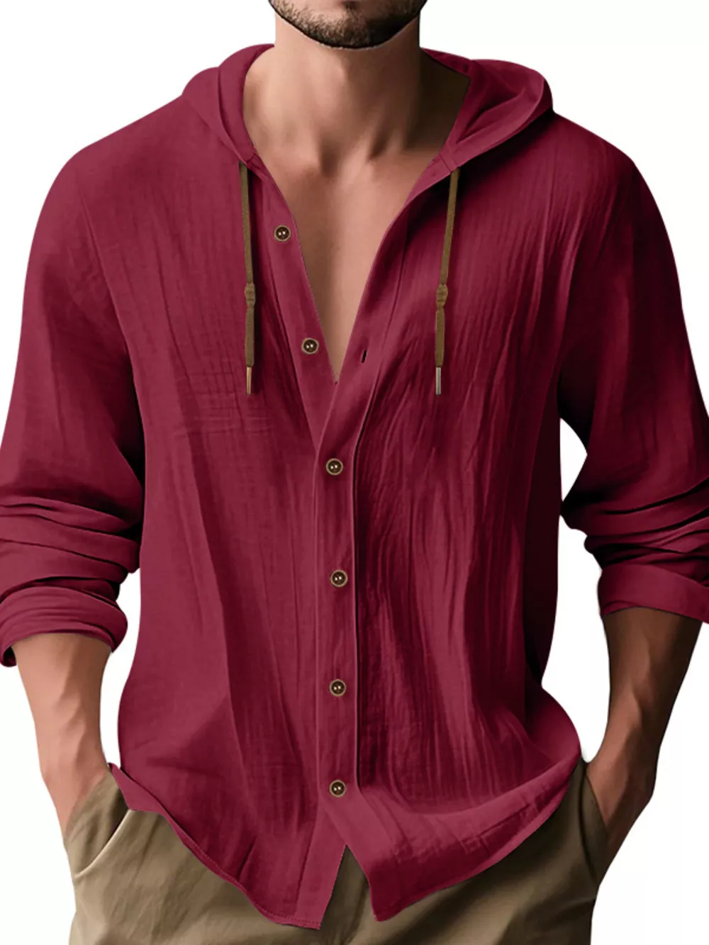 Men's Full Size Drawstring Button Up Hooded Shirt Plus Size, image 17