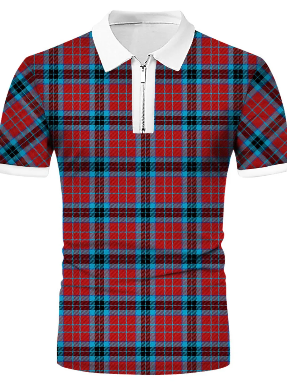 Men's Full Size Plaid Quarter Zip Short Sleeve Polo Plus Size, image 4