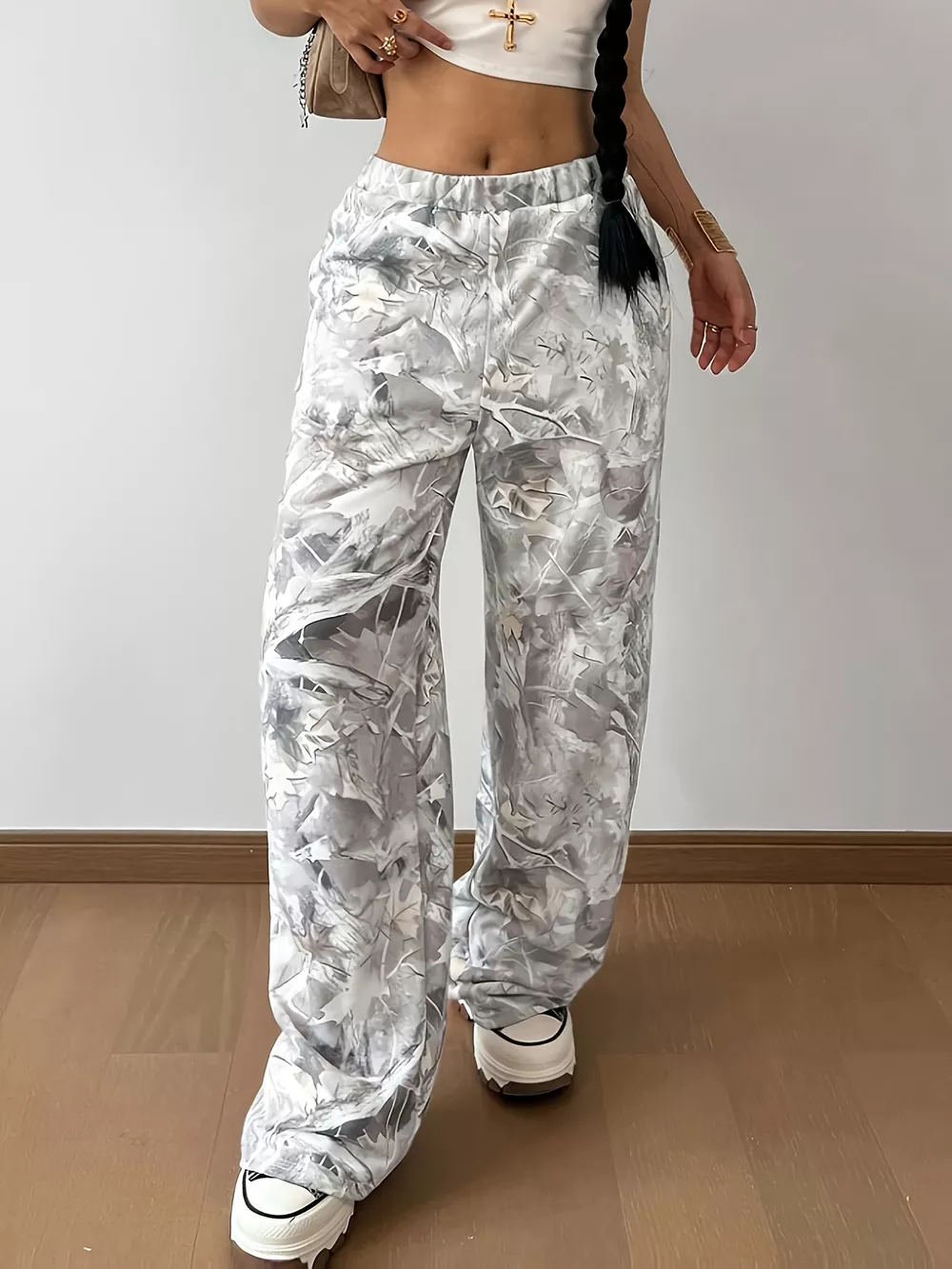 Wide-Leg Printed Casual Pants