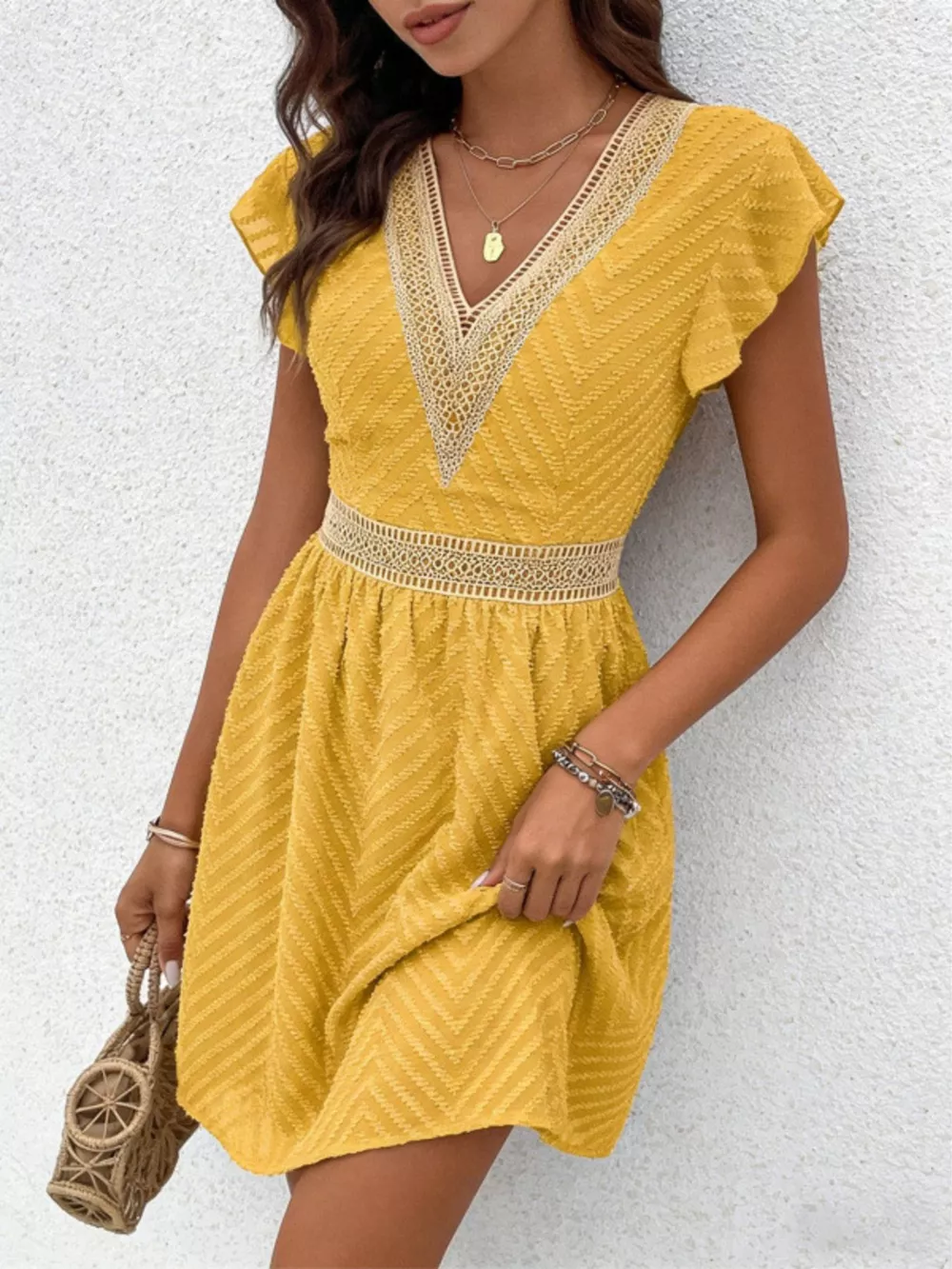 V-Neck Ruffle Sleeve Mini Dress, image 14