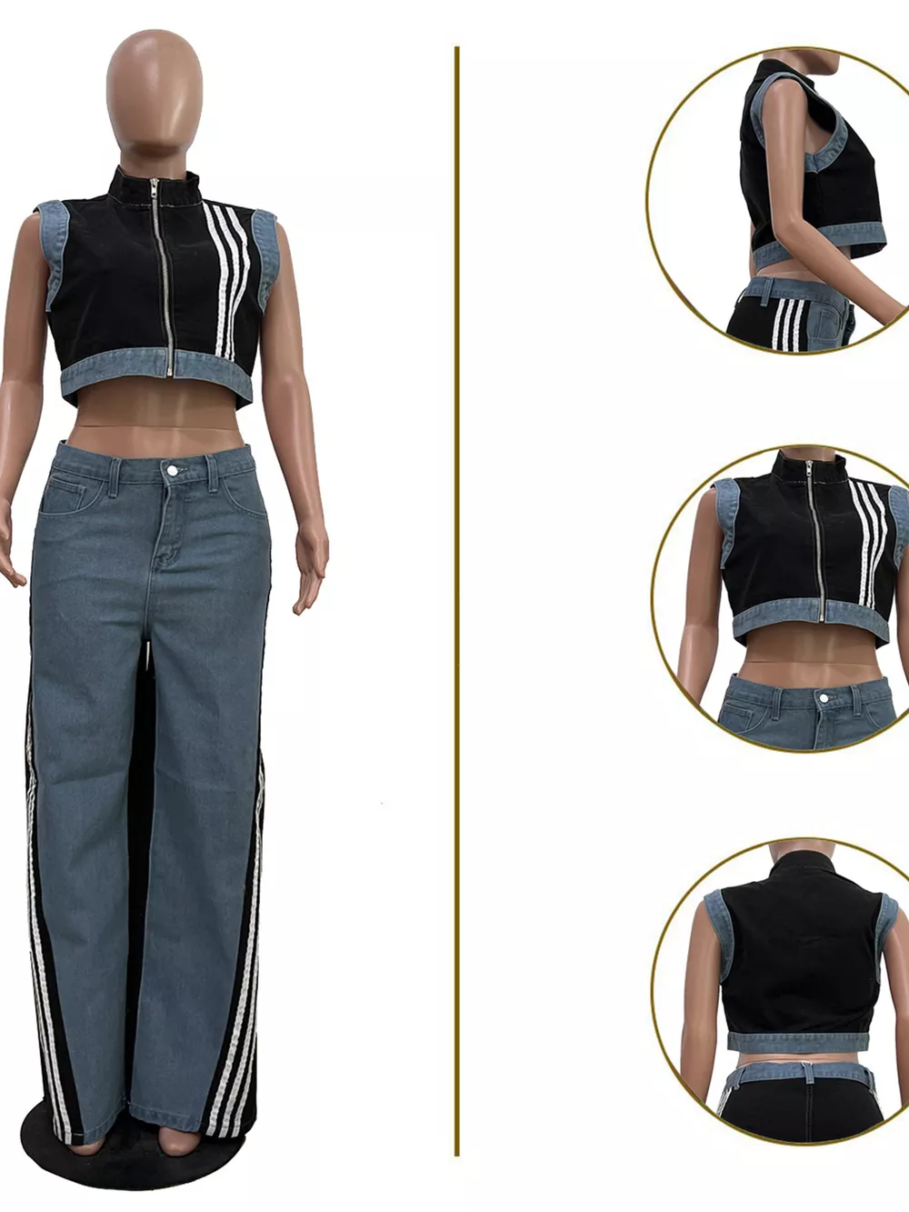 Zip Front Crop Top and Striped Pants Set, image 18