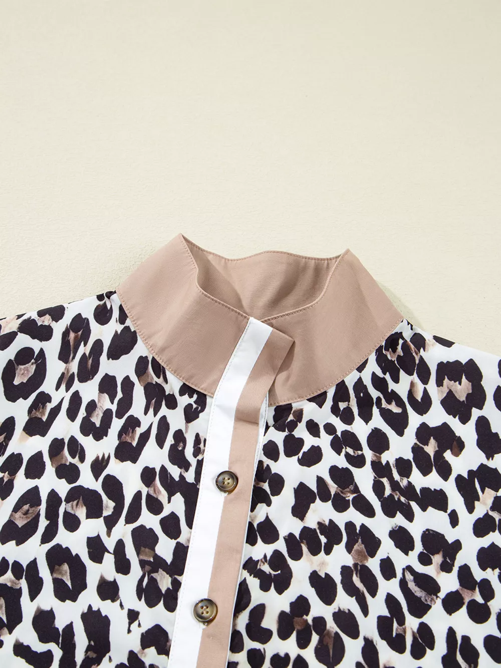 Striped Collar Leopard Print Long Sleeve Flared Dress, image 5