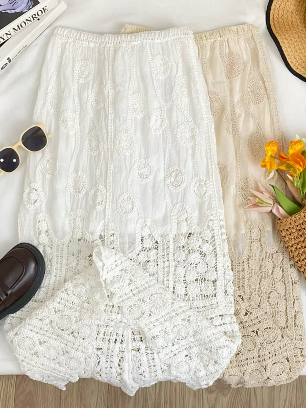 Lace Elastic Waist Midi Skirt, image 3