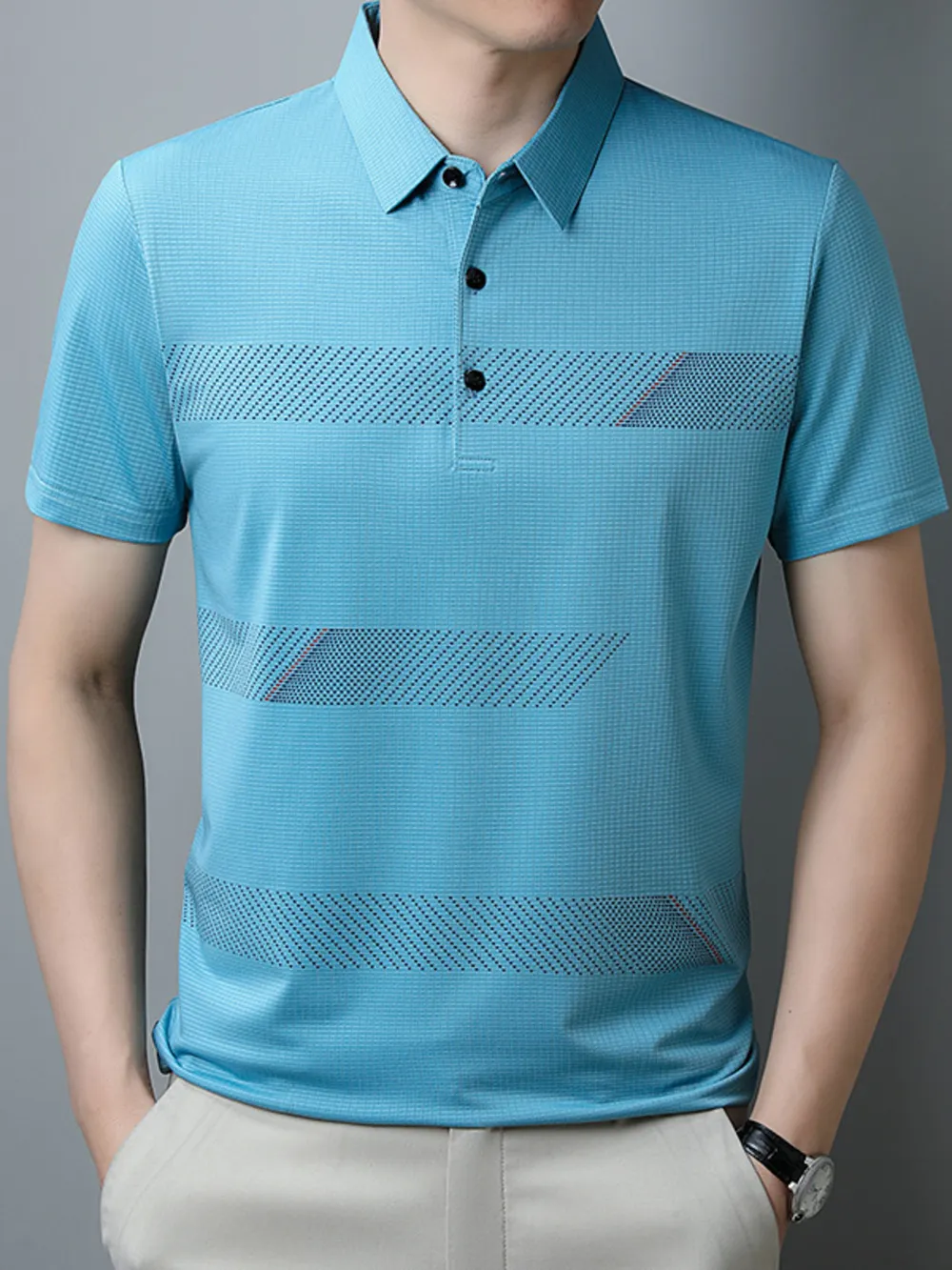 Men's Plus Size Striped Short Sleeve Casual Polo Shirt, image 2