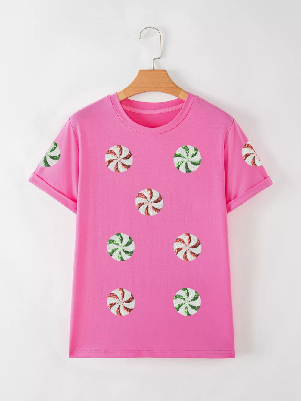 Sequined Candy Swirl Christmas Short Sleeve T Shirt, image 2