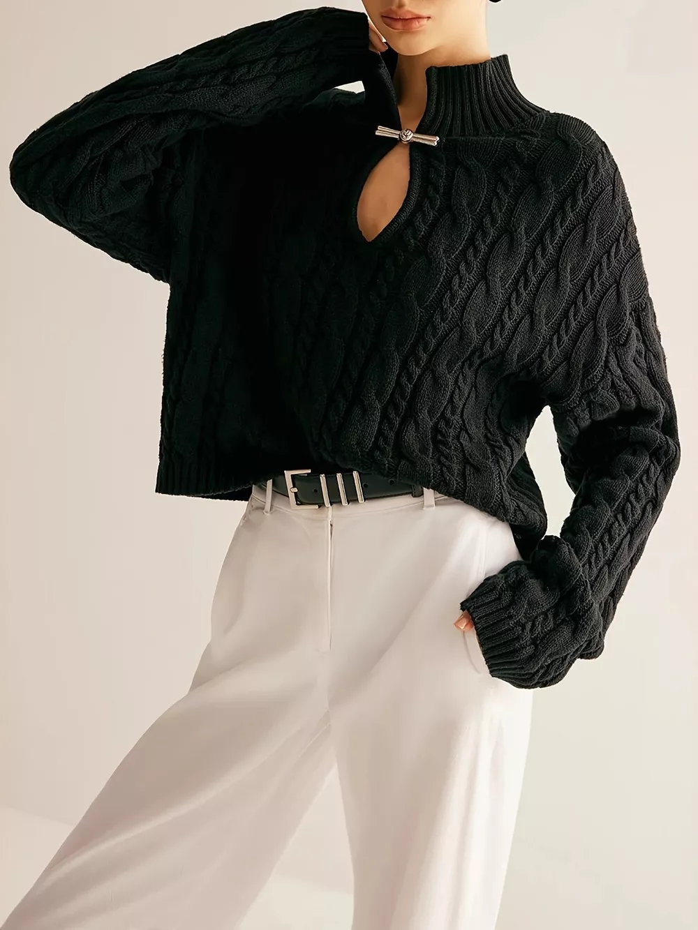 Keyhole Cable-Knit Sweater, image 4