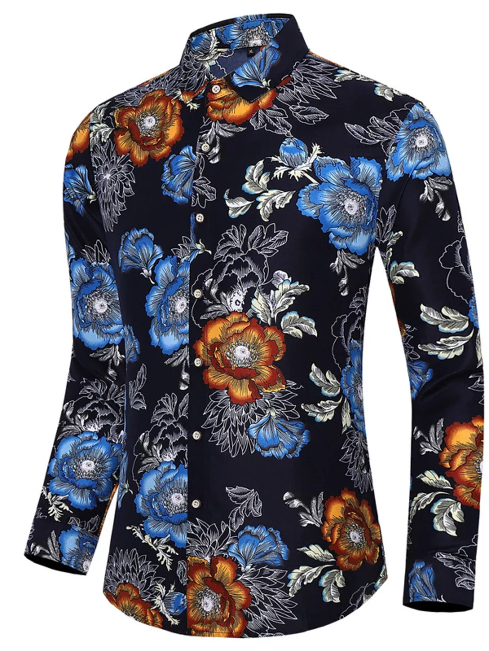 Men's Plus Size Floral Print Long Sleeve Button-Down Shirt, image 2