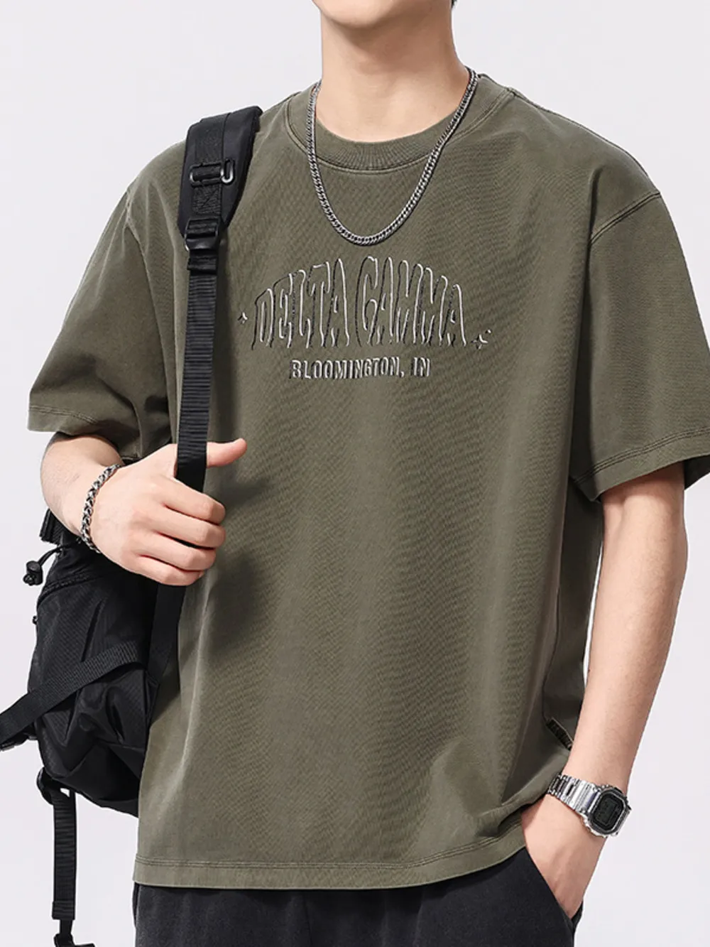 Men's Plus Size Letter Round Neck Short Sleeve T-Shirt, image 3