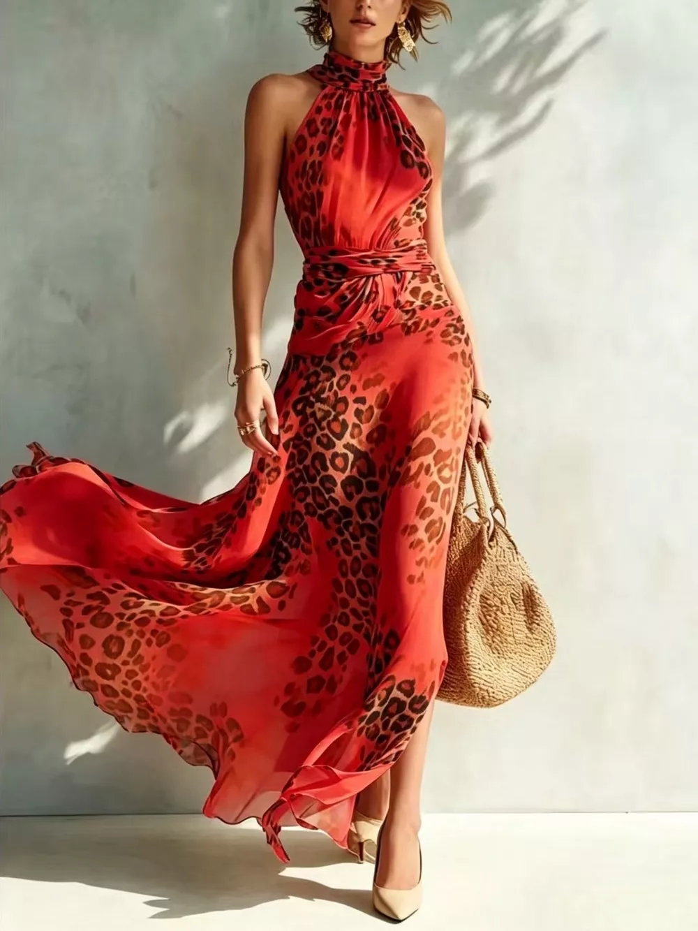 Leopard Print Sleeveless Maxi Dress, image 5