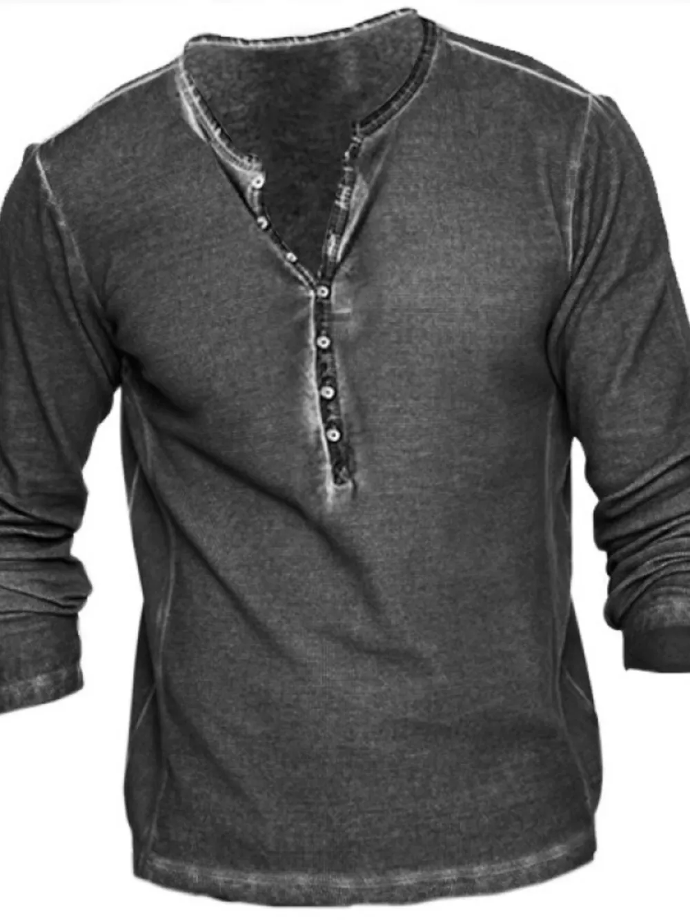 Men's Full Size Retro Long Sleeve Henley T-Shirt Plus Size, image 3