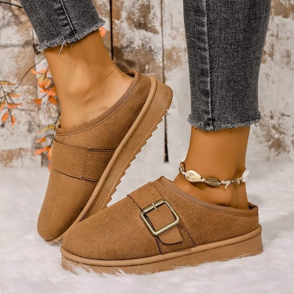 Buckle Decor Plush Lined Warm Slippers, image 3