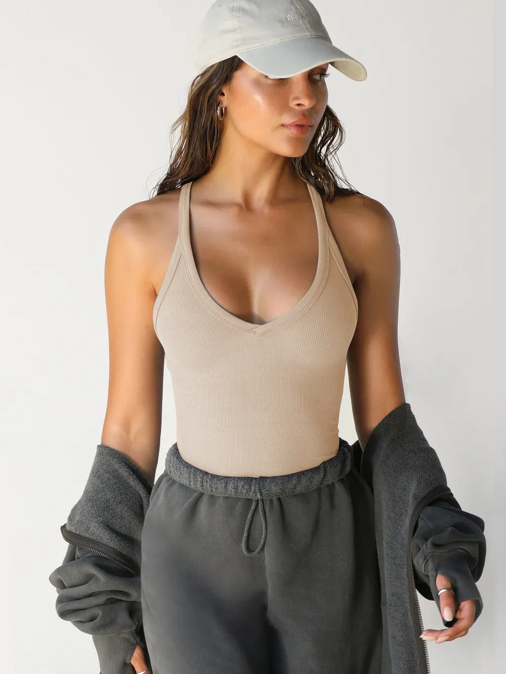 Ribbed V-Neck Halter Tank Top, image 5
