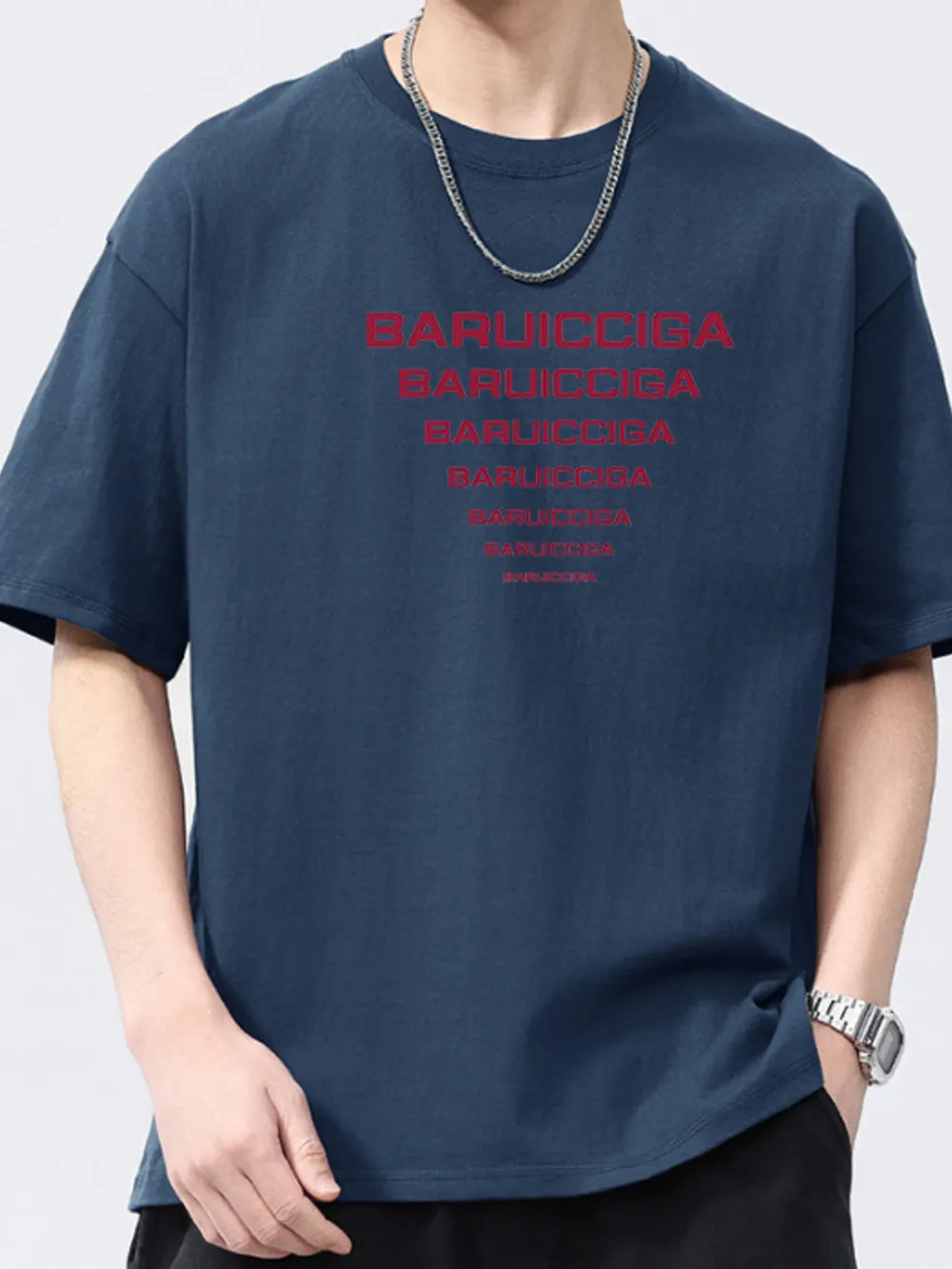 Men's Full Size Letter Round Neck Short Sleeve T-Shirt Plus Size, image 5