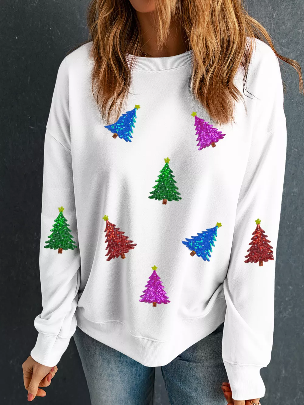 Christmas Tree Patched Patterned Festive Sweatshirt, image 2