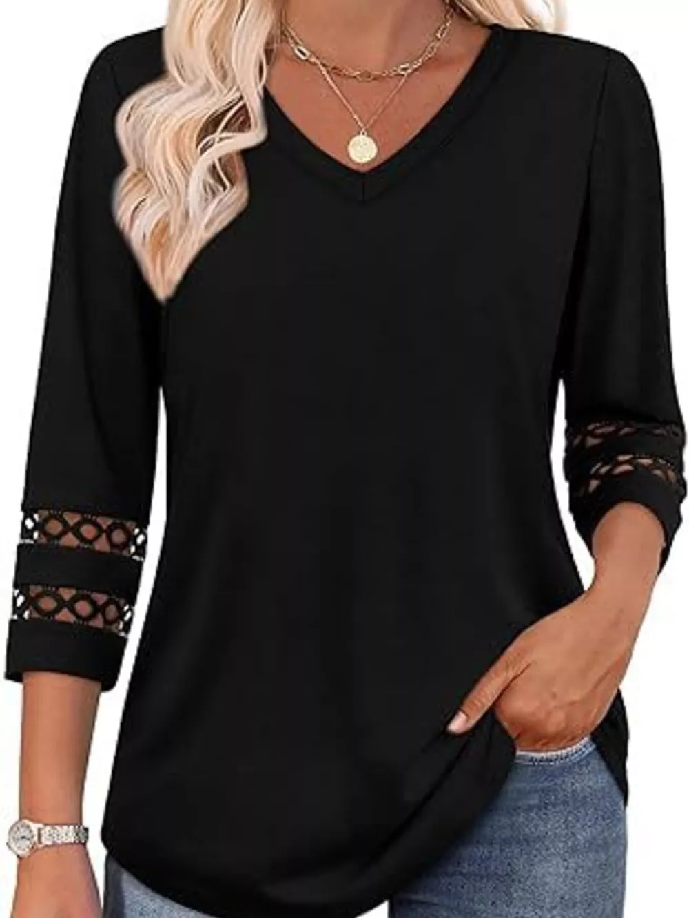 V-Neck Cutout 3/4 Sleeve T-Shirt, image 14