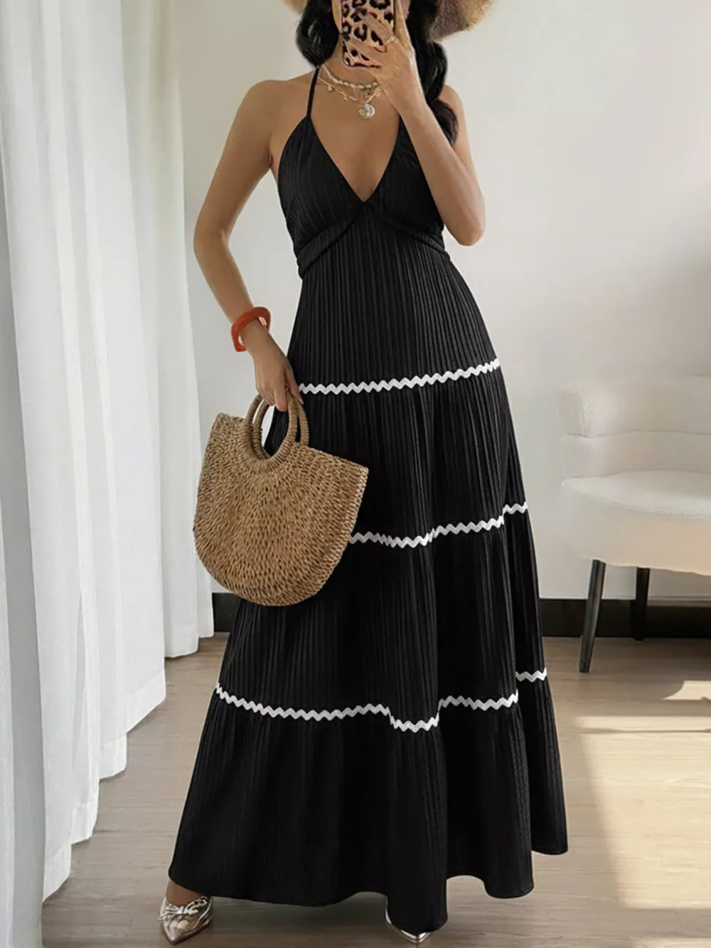 Halter Neck Pleated Maxi Dress