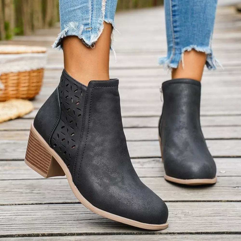 Block Heel Ankle Boots with Cutout Detail, image 2