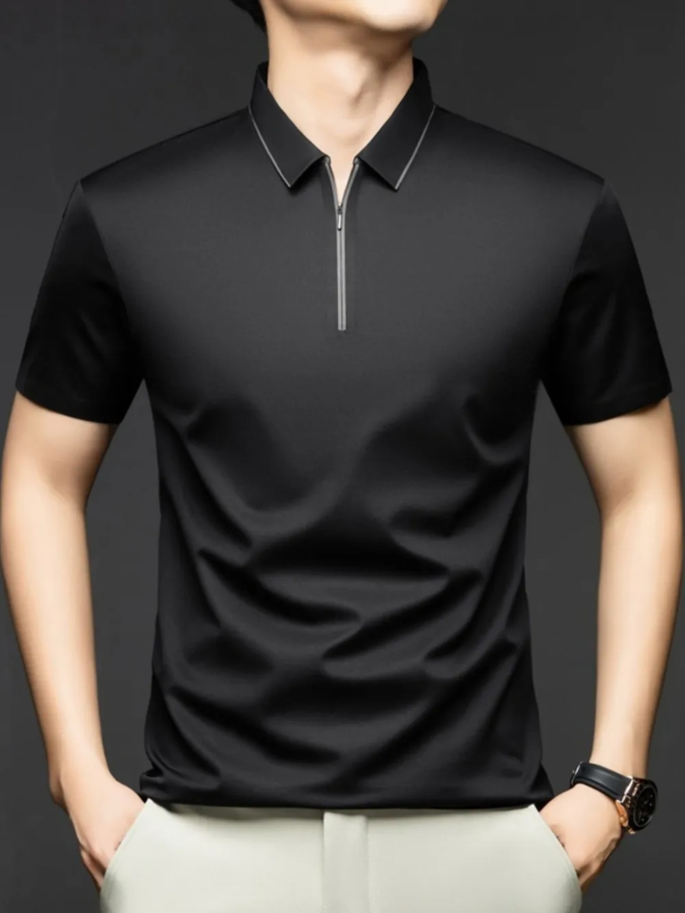 Men's Full Size Short Sleeve Quarter-Zip Polo Plus Size, image 3