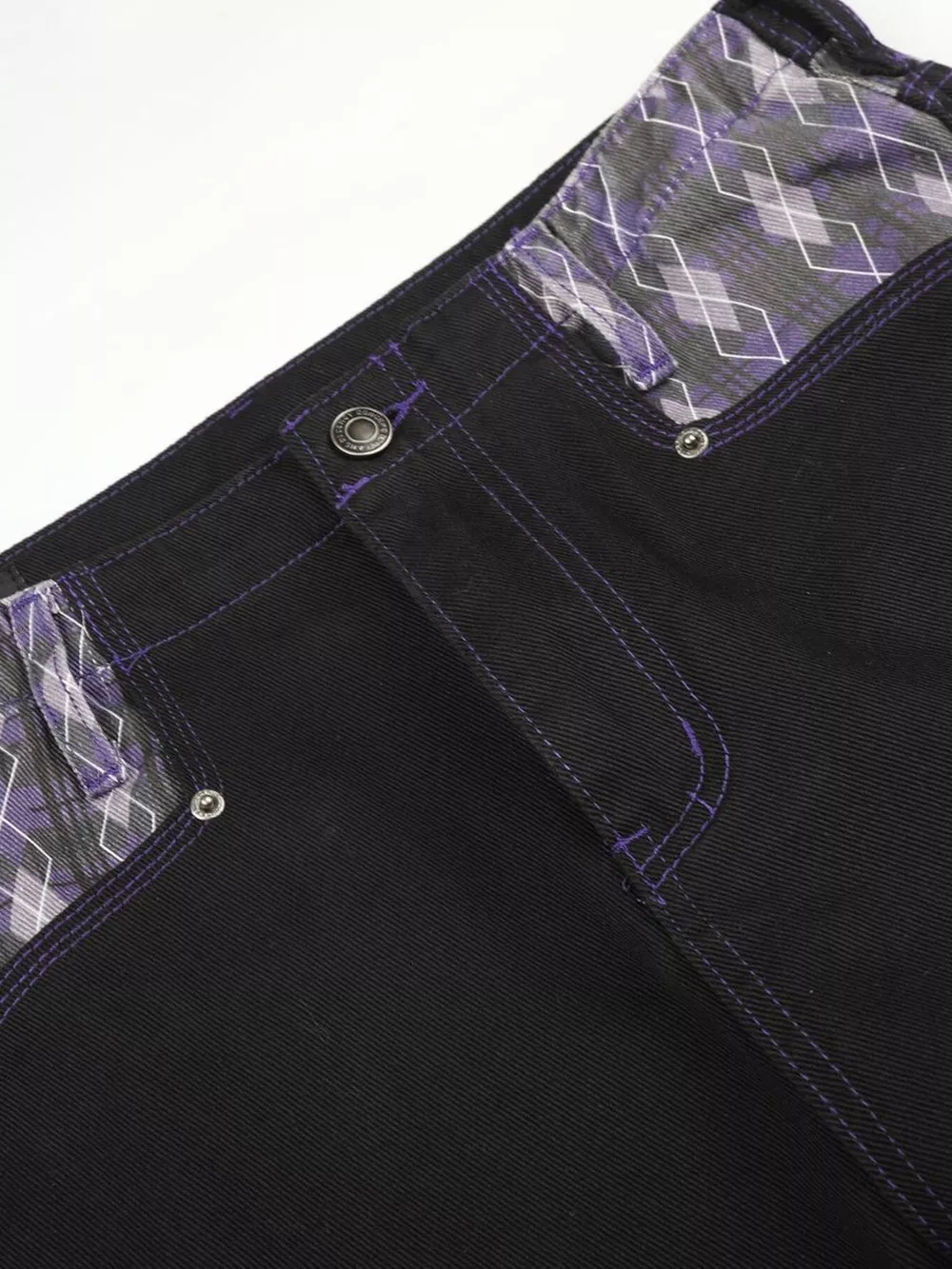 Men's High-Waisted Wide-Leg Jeans with Argyle Pattern Accents, image 9