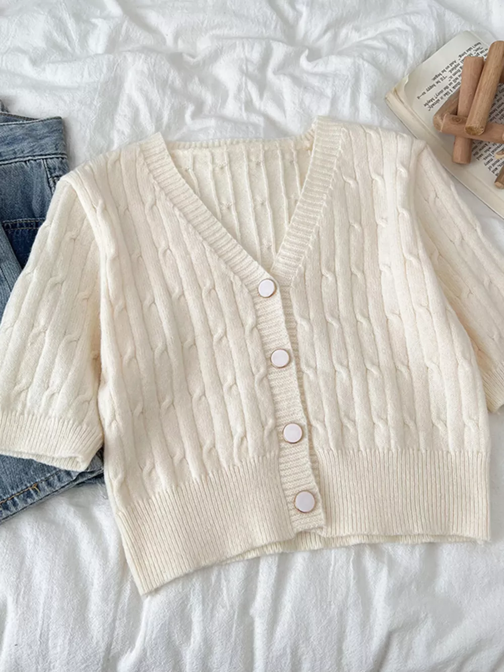 Texture Knit Button Down Cardigan, image 5