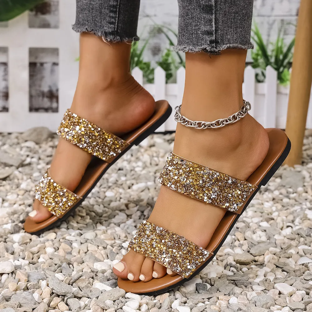 Sequin Open Toe Flats Sandals, image 9