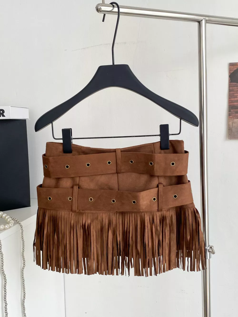 Fringe Belted Mini Skirt, image 3