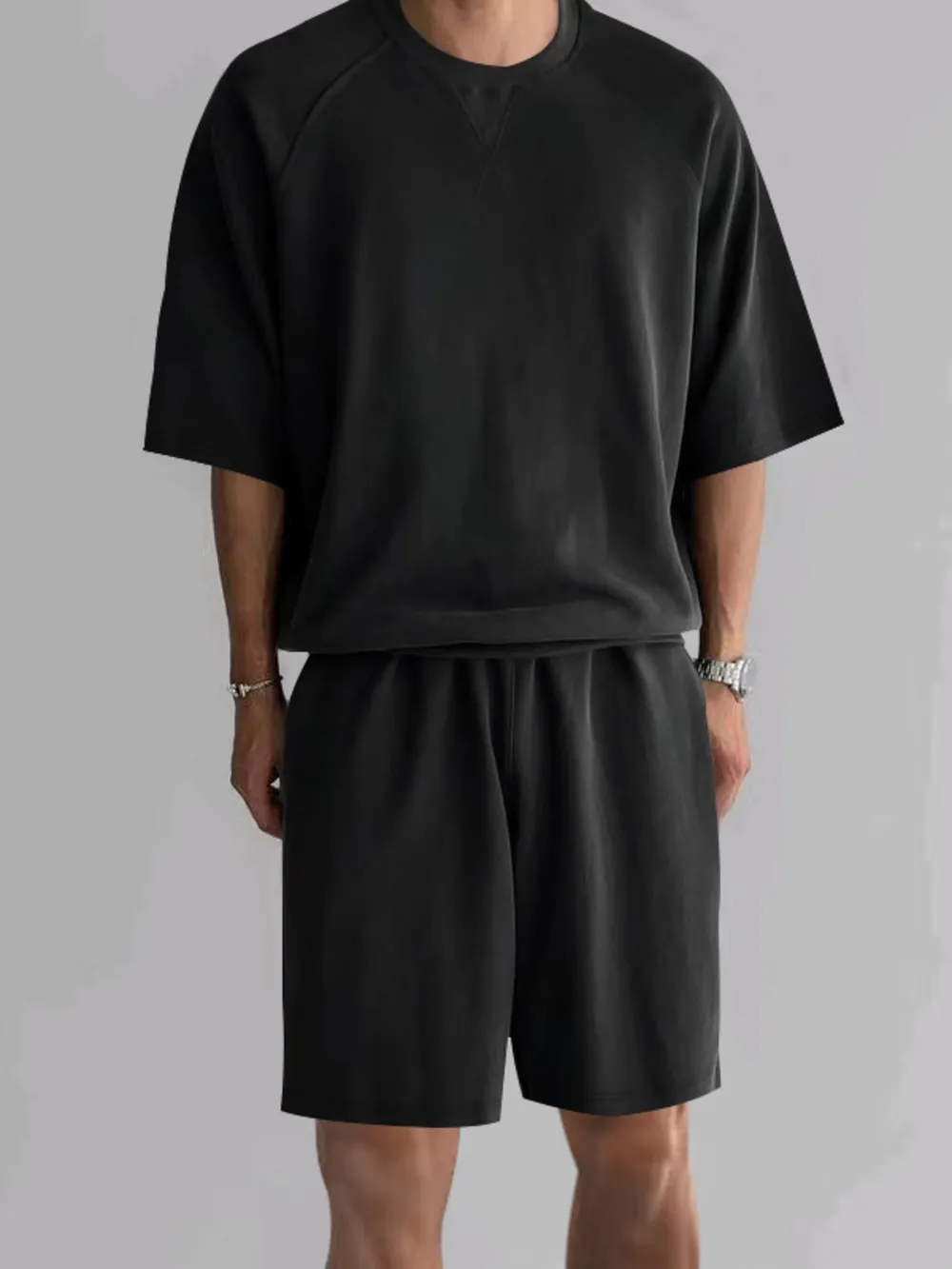 Men's Full Size Round Neck Top and Shorts Set Plus Size, image 2