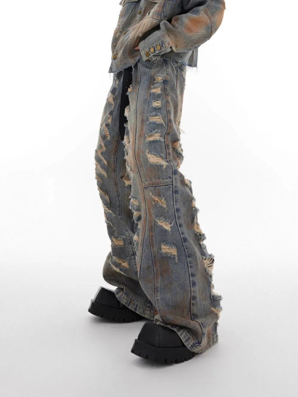 Men's Plus Size Distressed Wide Leg Jeans