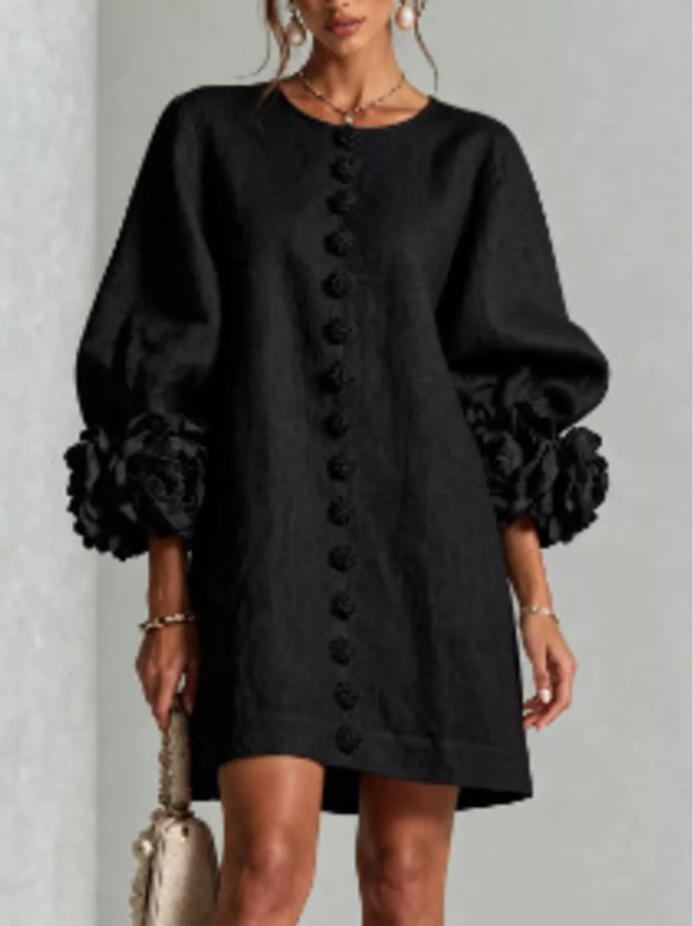 Full Size 3D Floral Sleeve Round Neck Dress Plus Size, image 14