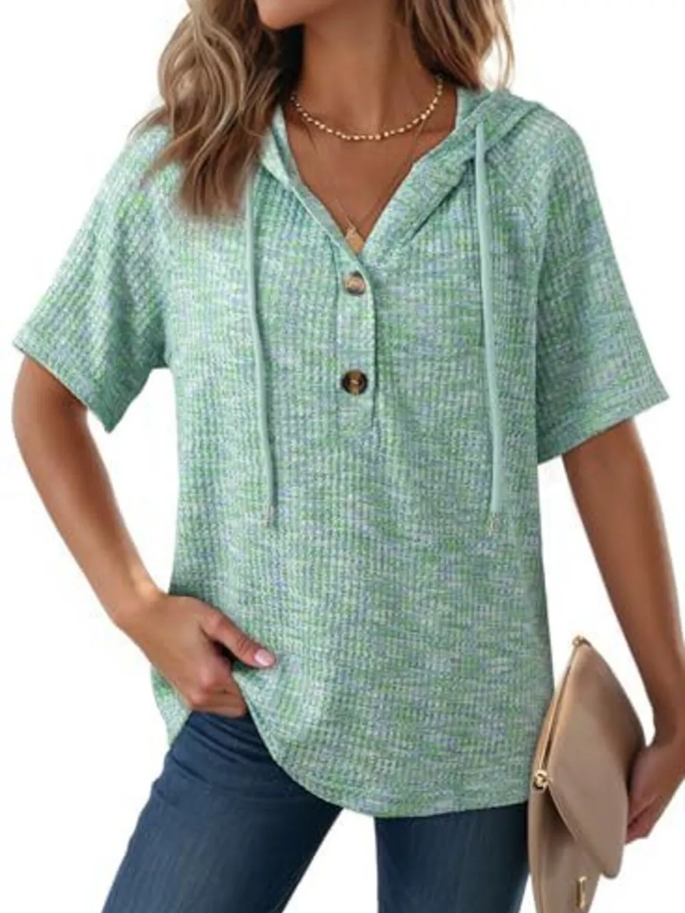 Drawstring Short Sleeve Hooded Top, image 7