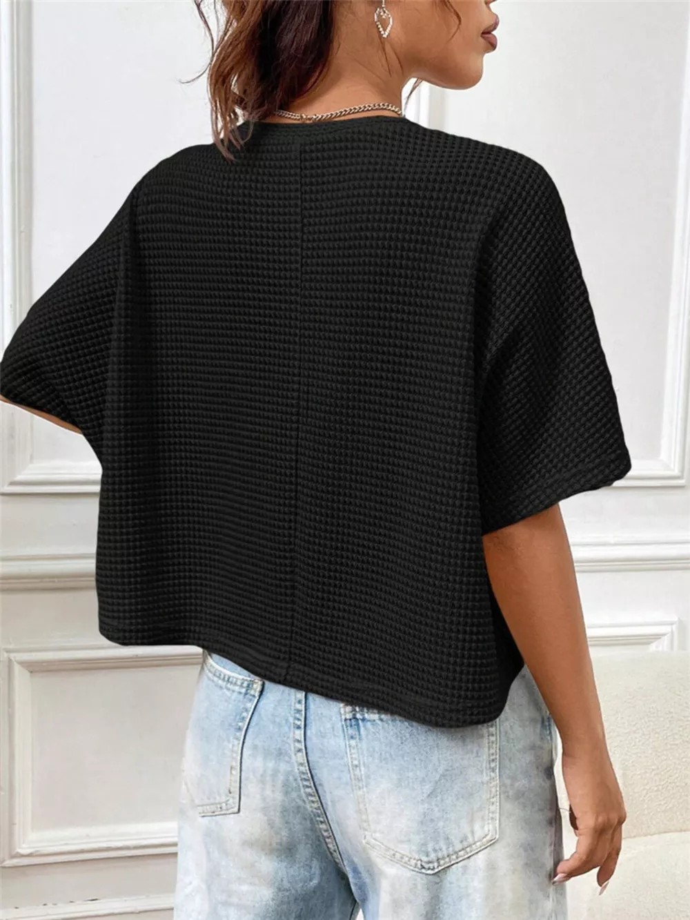 Waffle Knit Cropped T-Shirt, image 7