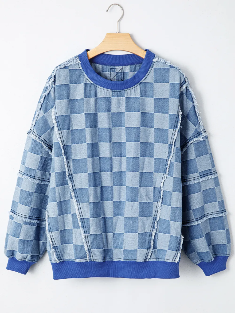 Checkerboard Splicing Raw Detail Oversized Denim Top, image 2