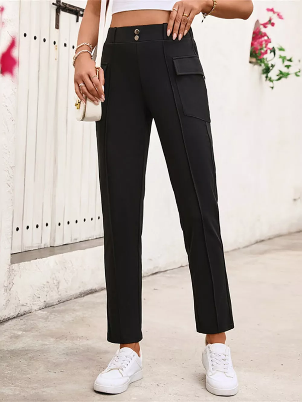 High-Waisted Slim Fit Pants, image 2