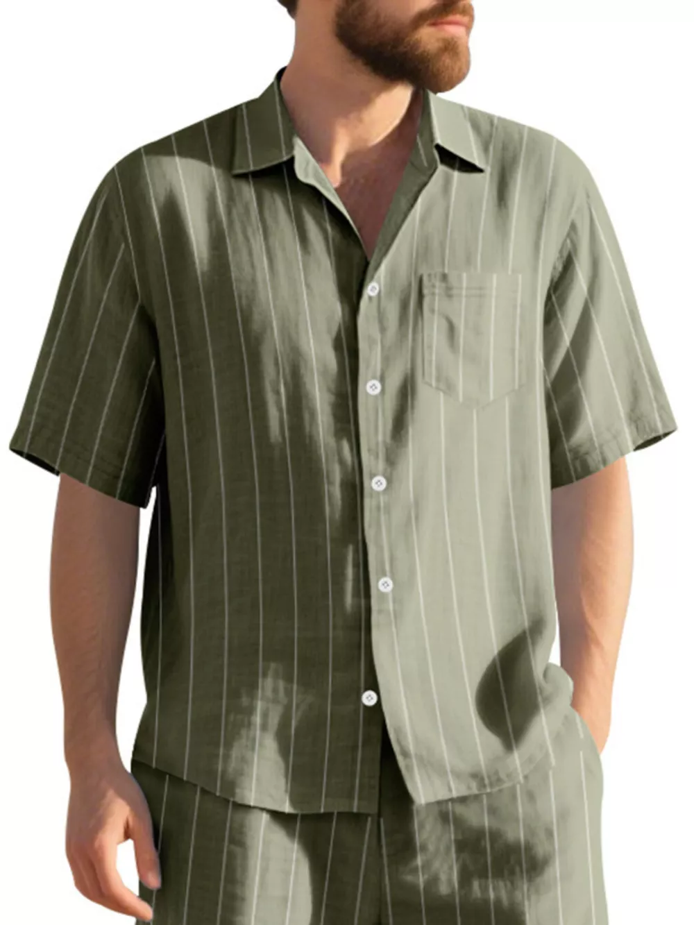 Men's Full Size Casual Striped Short Sleeve Shirt Plus Size, image 2