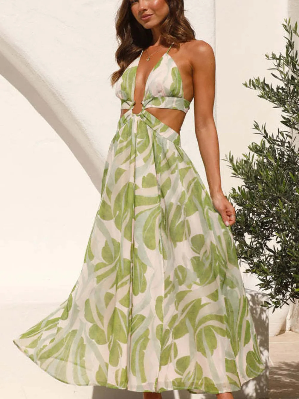 Tropical Print Backless Maxi Sleeveless Dress, image 5