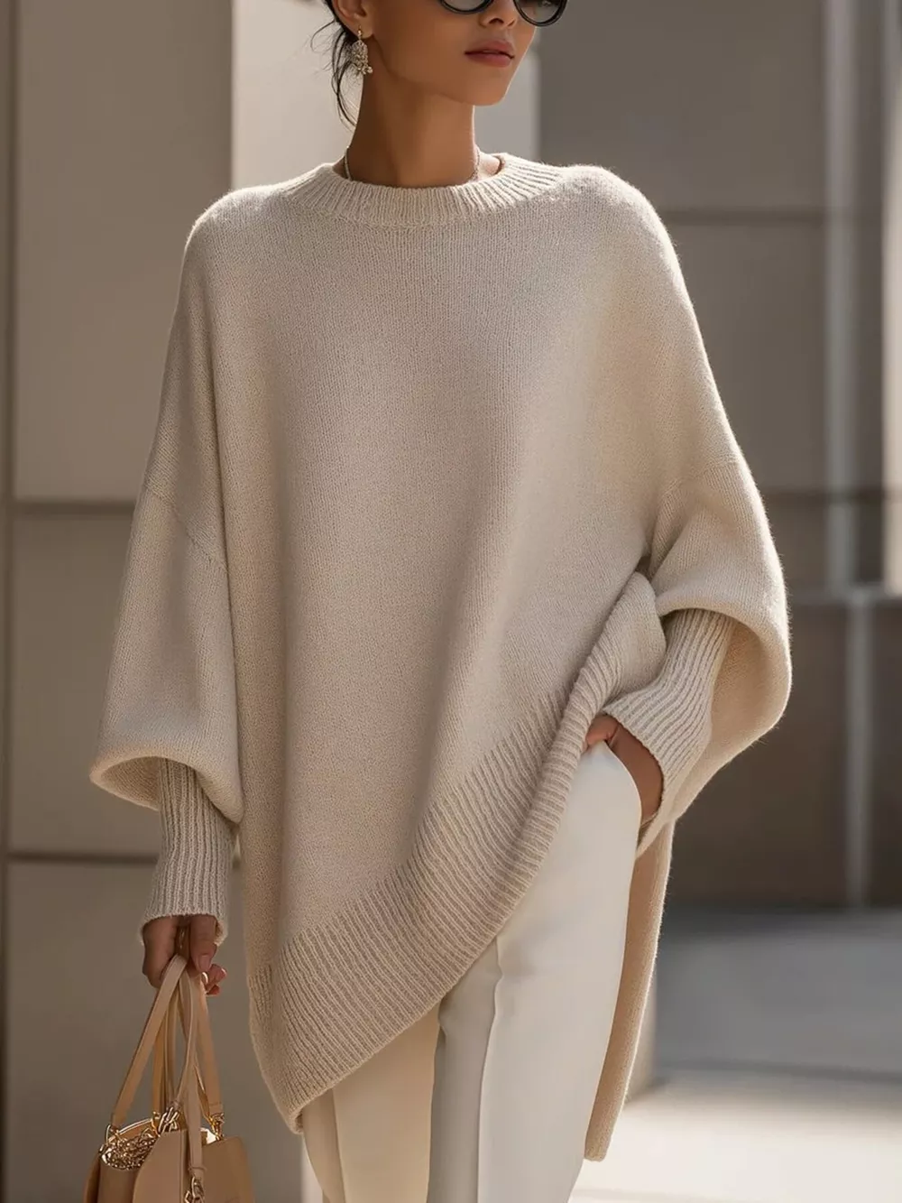 Ribbed Batwing Sleeve Oversized Sweater