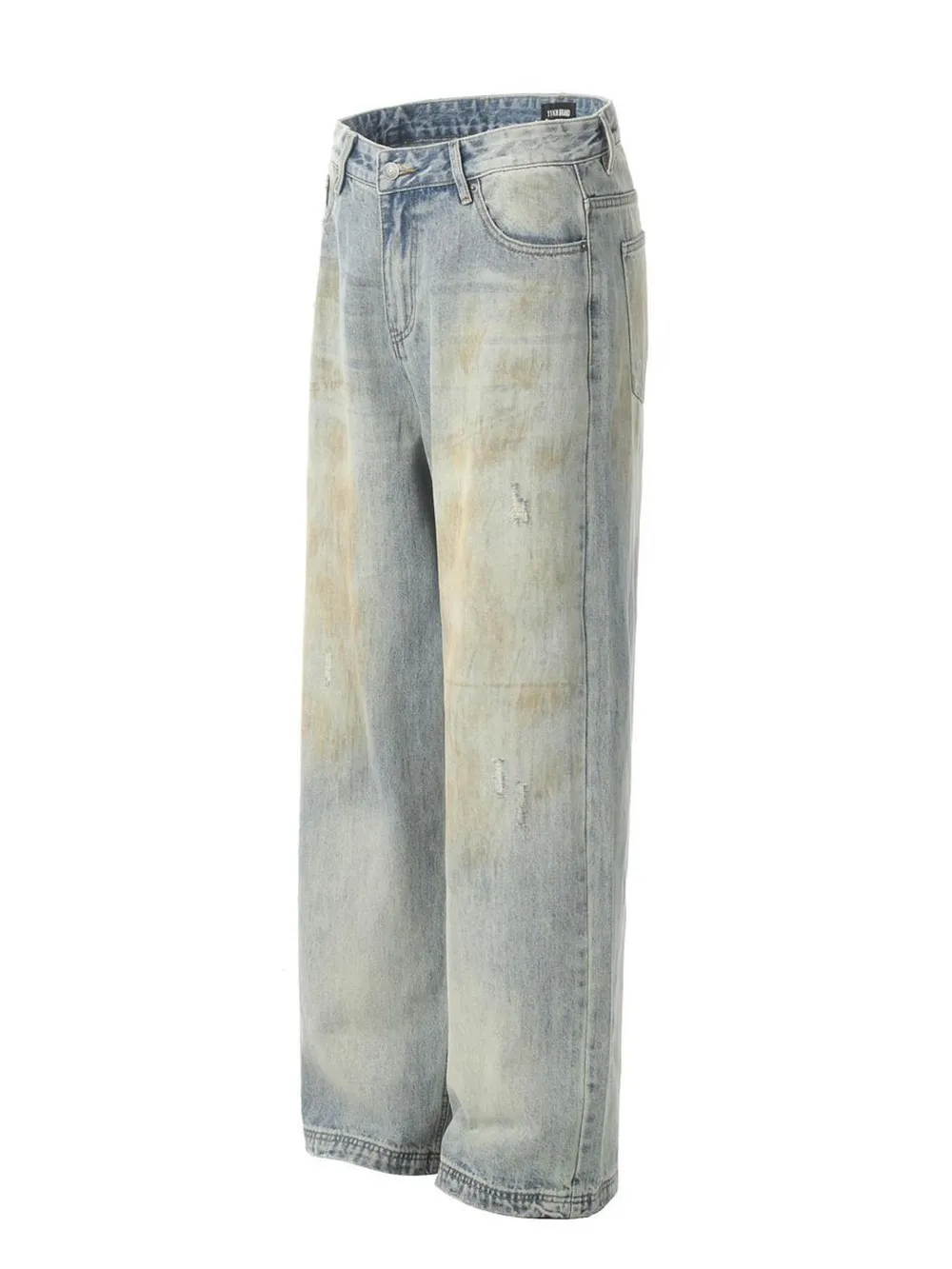Men's Washed Wide-Leg Distressed Jeans, image 2