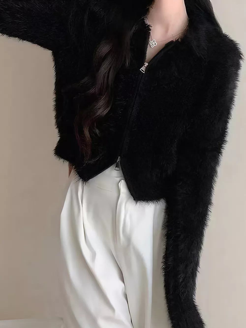 Fluffy Knit Zip-Up Outerwear, image 4