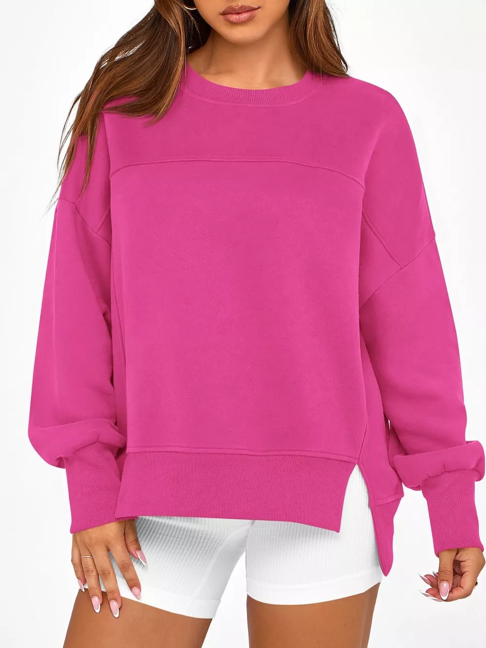 Slit Round Neck Dropped Shoulder Sweatshirt, image 12