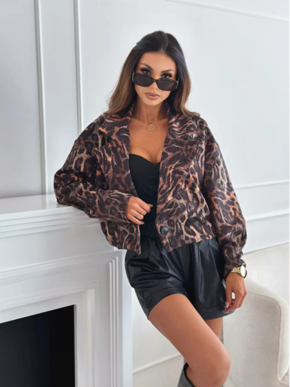Leopard Print Cropped Blazer, image 4