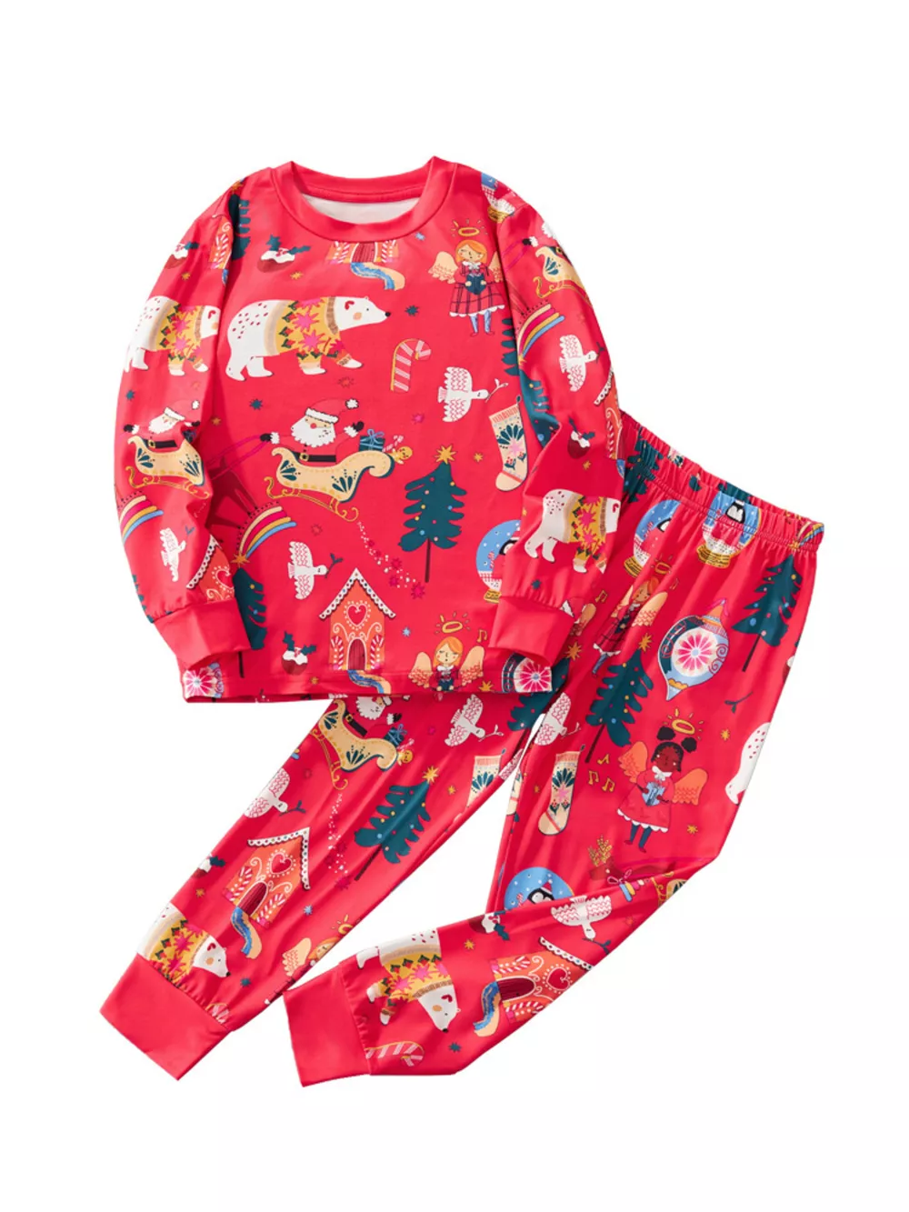 Children's Christmas Print Round Neck Top and Pants Pajama Set