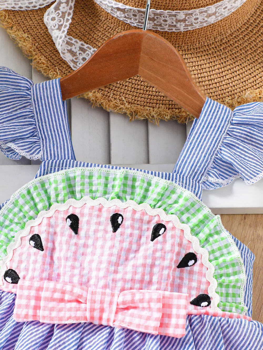 Children's Striped Watermelon Ruffle Sleeve Dress, image 2