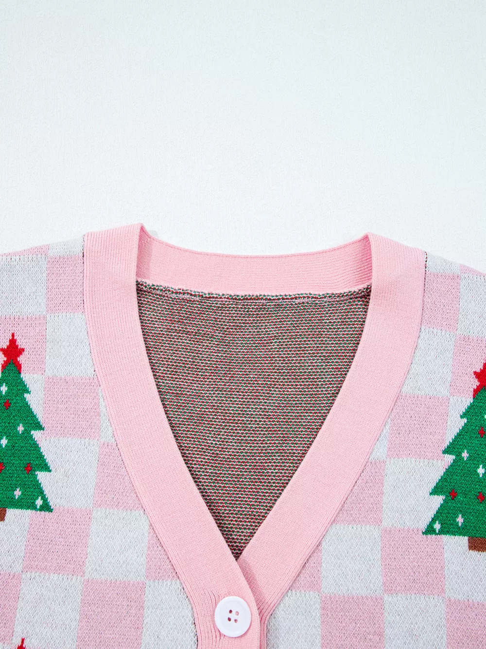 Christmas Tree Pattern Checkered Button V Neck Cardigan, image 9