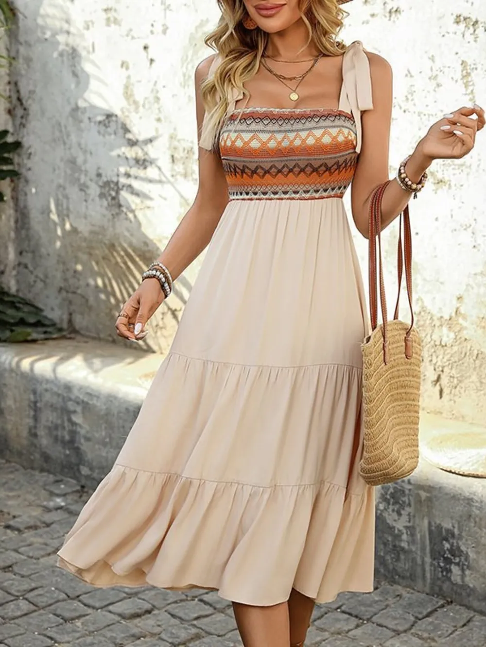 Tiered Tie Shoulder Midi Dress, image 2