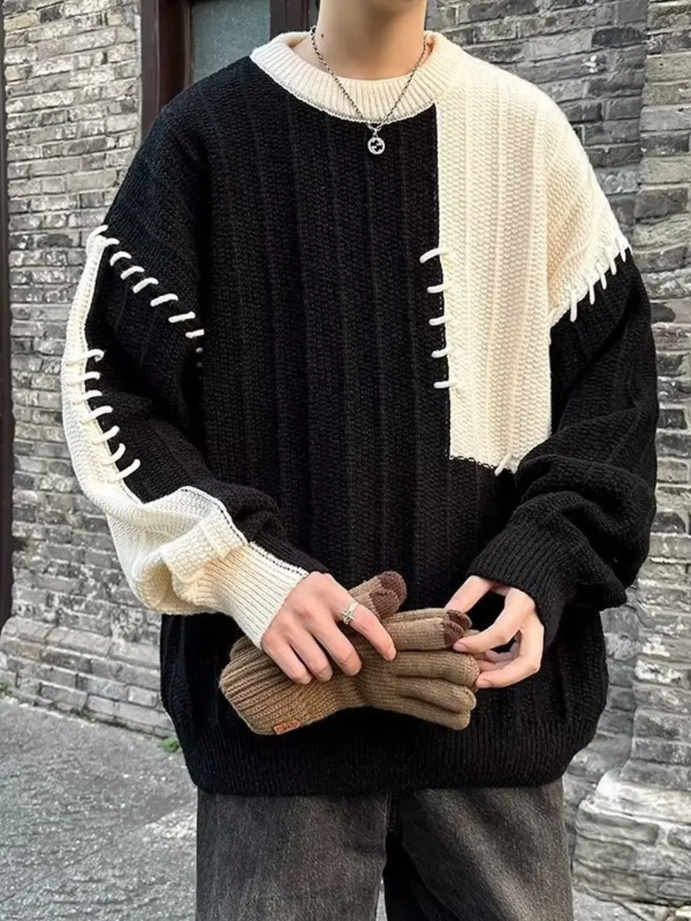 Men's Color Block Round Neck Knitted Pullover, image 6